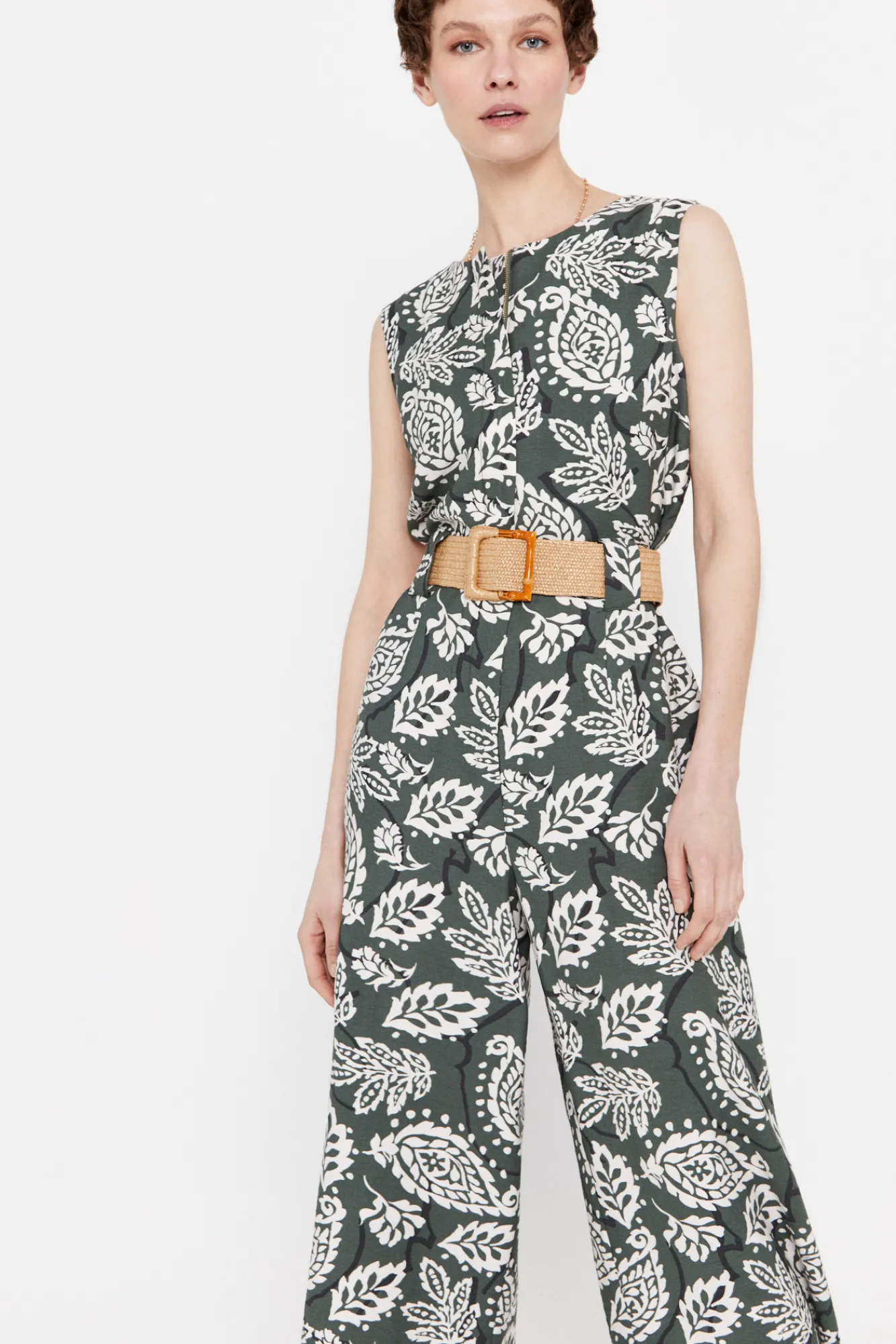Cortefiel Mono Largo Cinturon Estampado Verde Discount