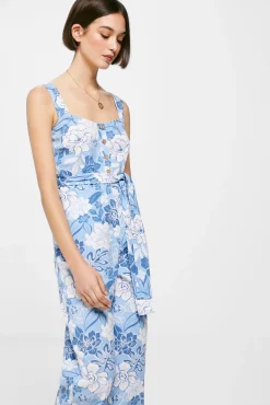 * Mono Tirantes Estampado Lino Algodon Azul Claro Clearance