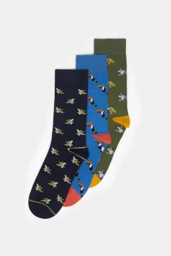 * Pack 3 Calcetines Altos Tropicales Azul Oscuro New