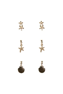 Pieces Pack De Tres Pendientes Plateados. Amarillo New