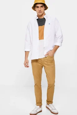 * Pantalon 5 Bolsillo Color Skinny Lavado Beige Medio