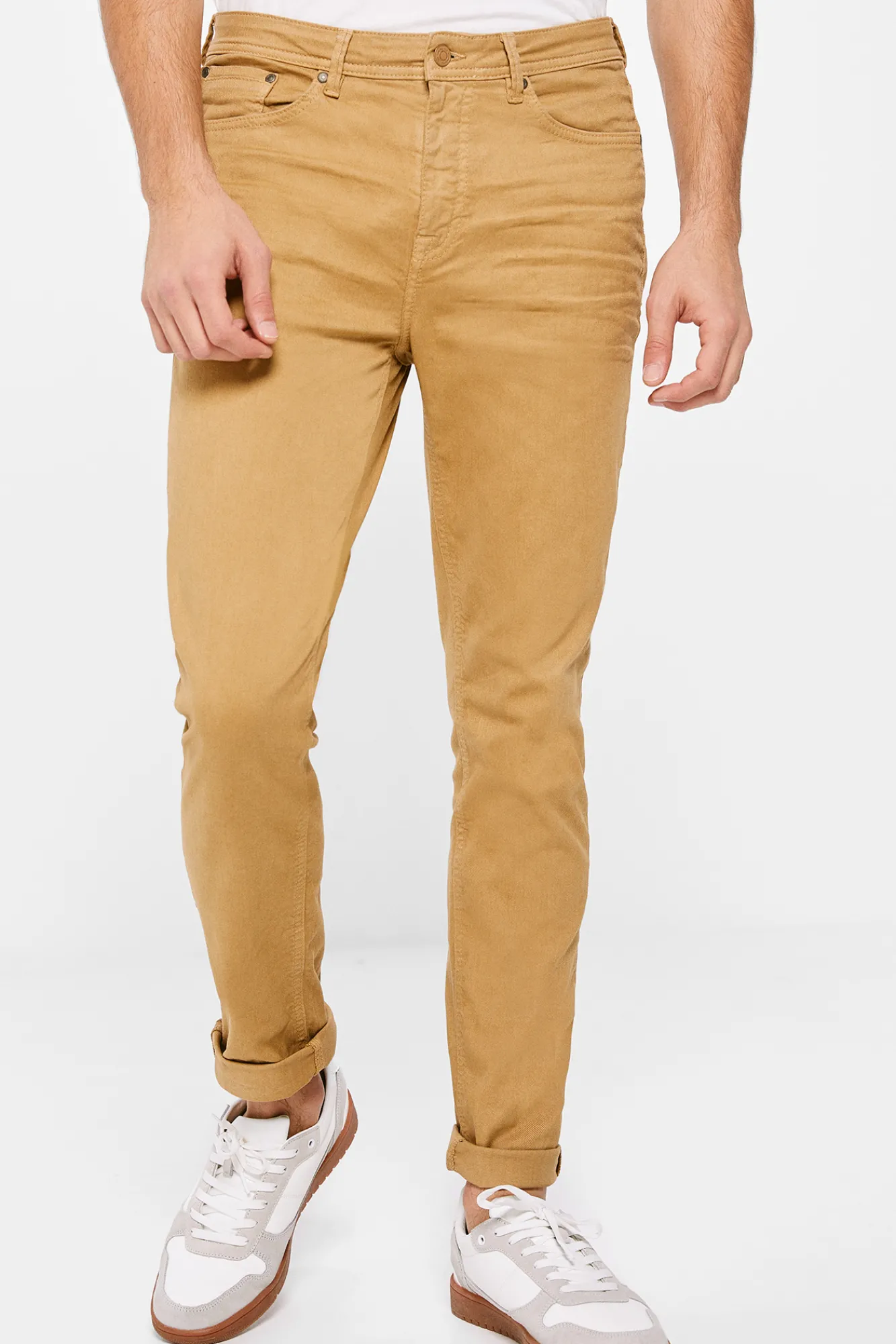* Pantalon 5 Bolsillo Color Skinny Lavado Beige Medio