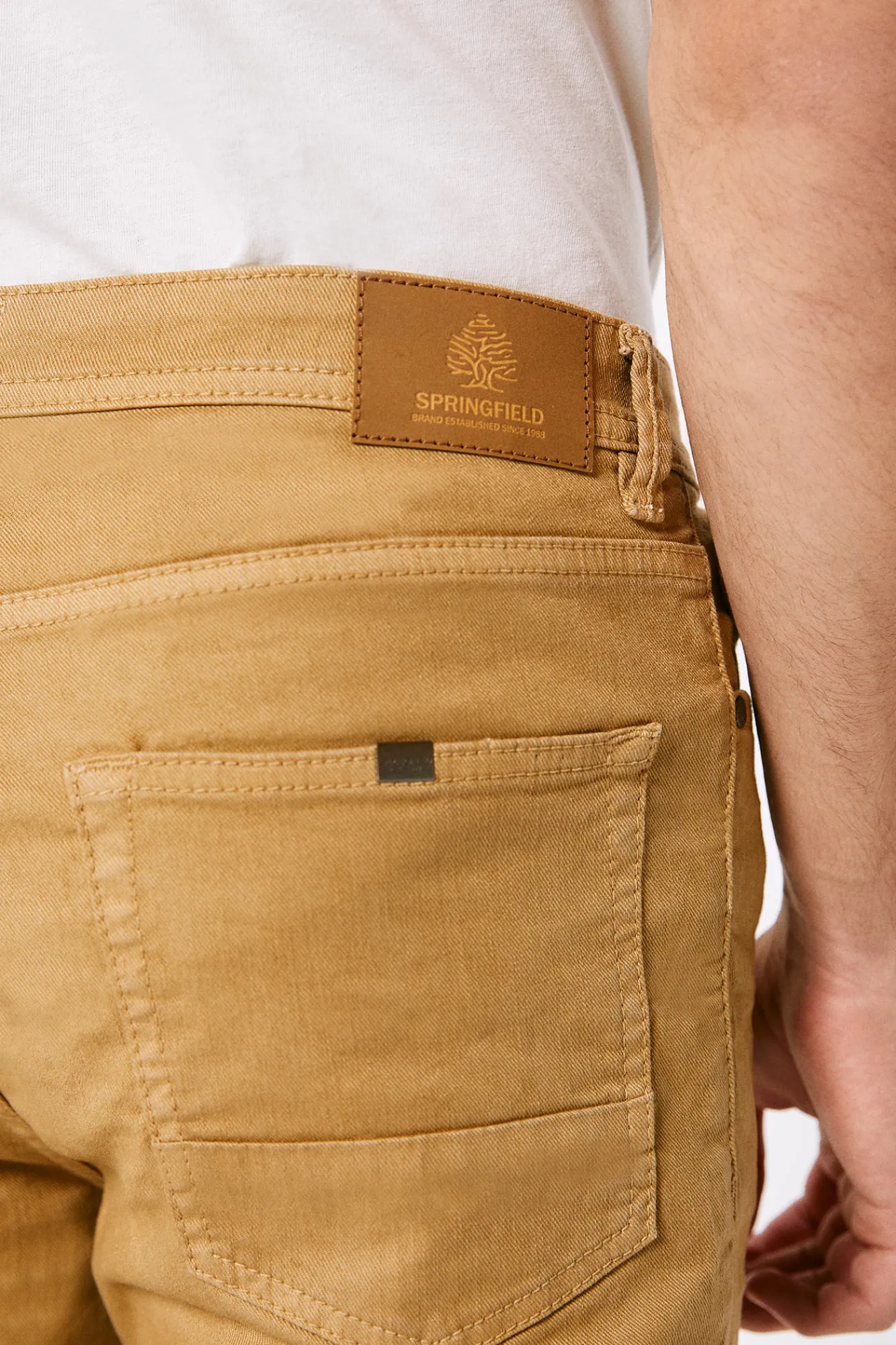 * Pantalon 5 Bolsillo Color Skinny Lavado Beige Medio