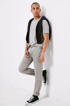 * Pantalon 5 Bolsillos Ligero Color Slim Lavado Gris Medio Hot