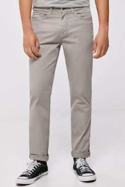 * Pantalon 5 Bolsillos Ligero Color Slim Lavado Gris Medio Hot