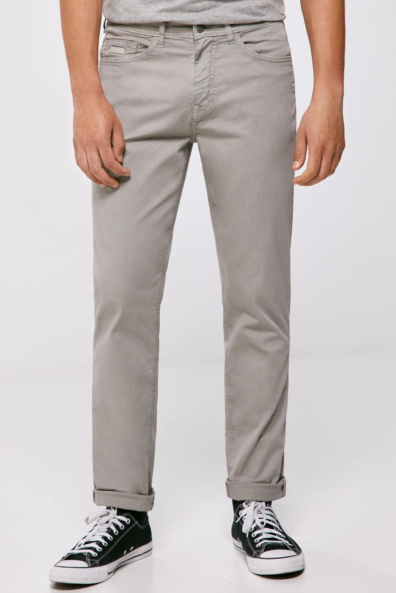 * Pantalon 5 Bolsillos Ligero Color Slim Lavado Gris Medio Hot