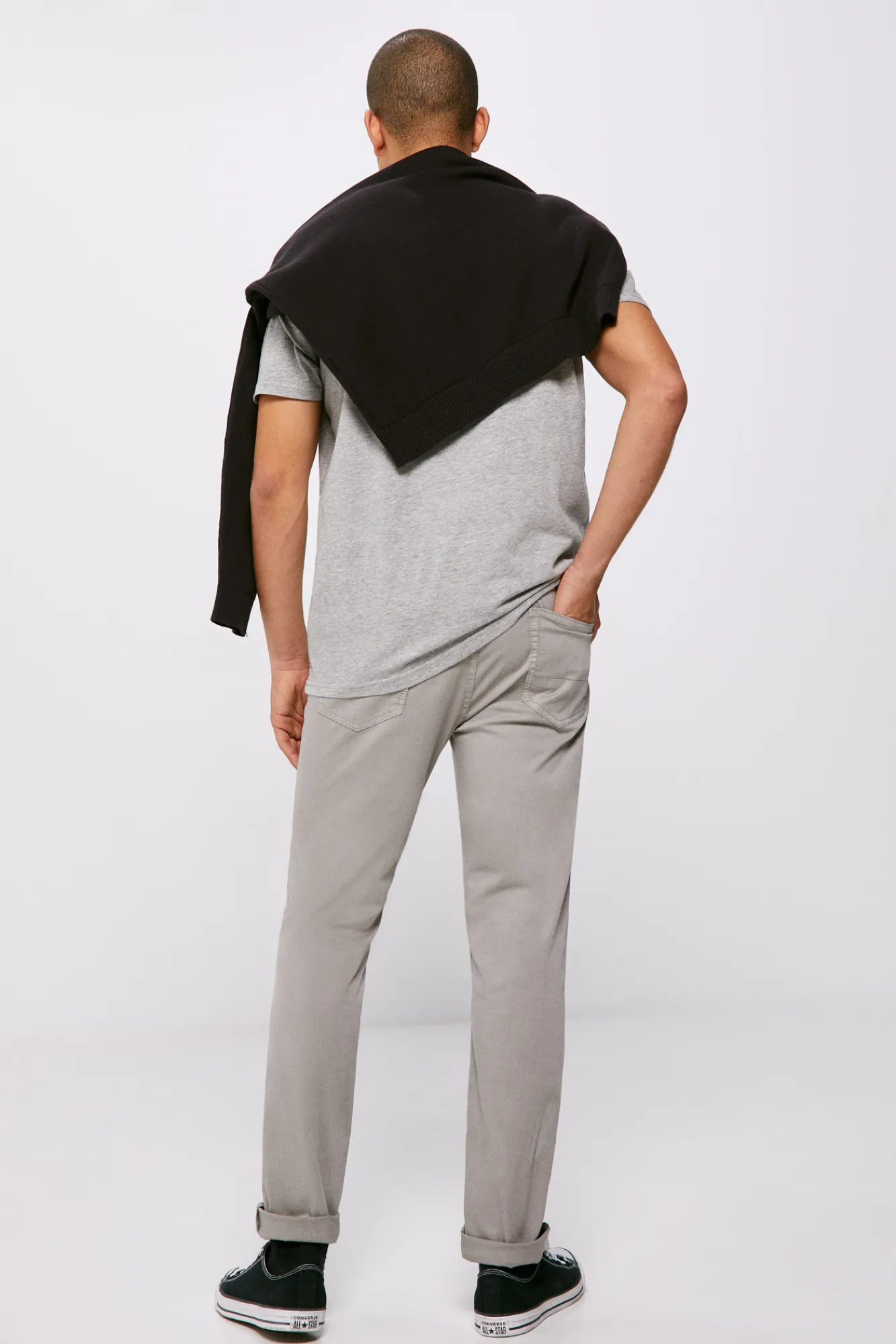 * Pantalon 5 Bolsillos Ligero Color Slim Lavado Gris Medio Hot