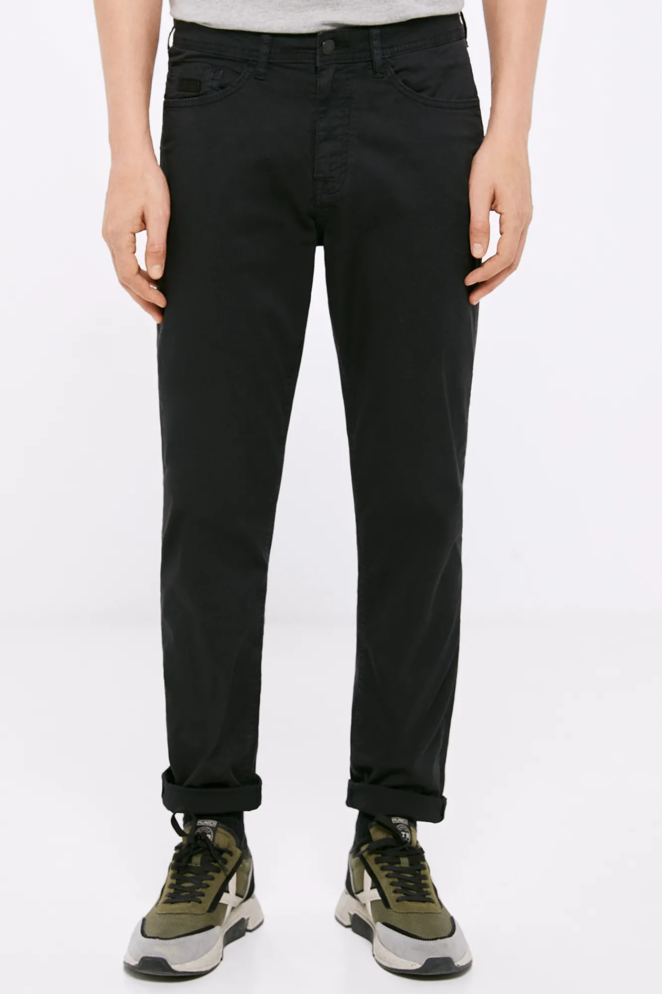 * Pantalon 5 Bolsillos Ligero Color Slim Lavado Negro Sale