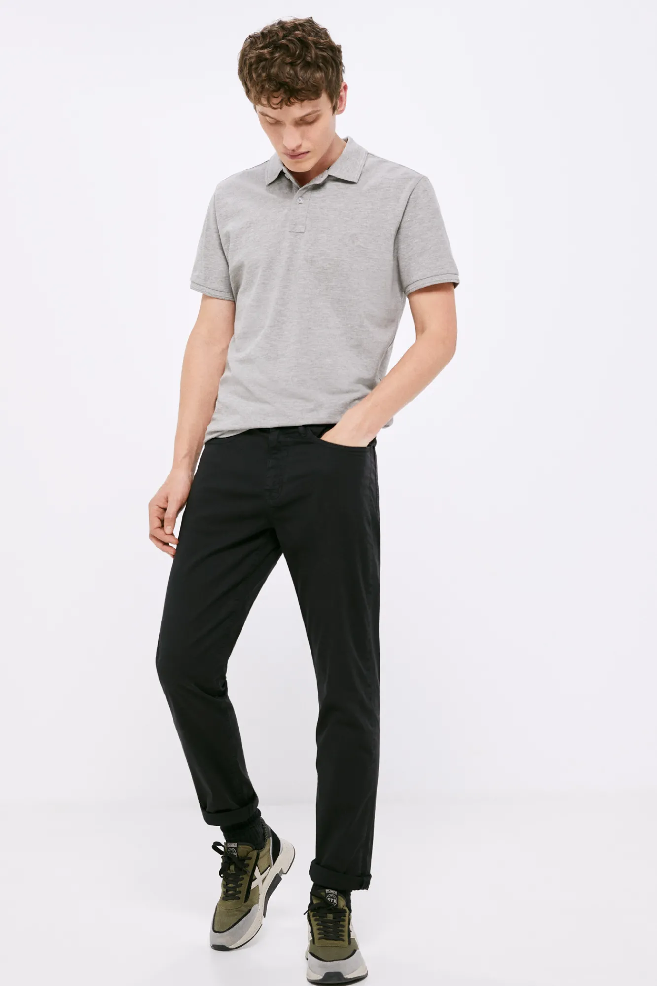 * Pantalon 5 Bolsillos Ligero Color Slim Lavado Negro Sale