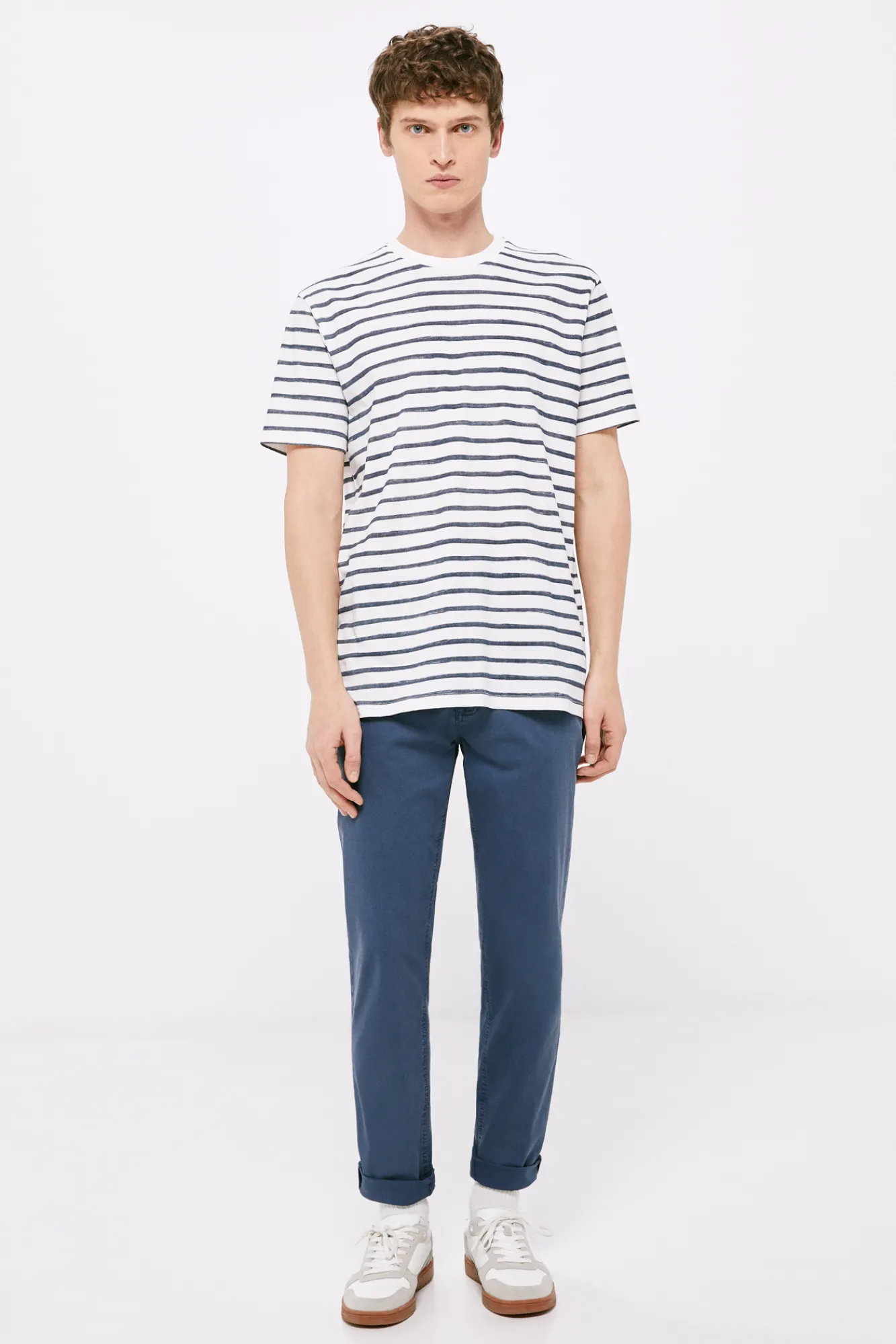 * Pantalon 5 Bolsillos Ligero Color Slim Lavado Azul Medio New