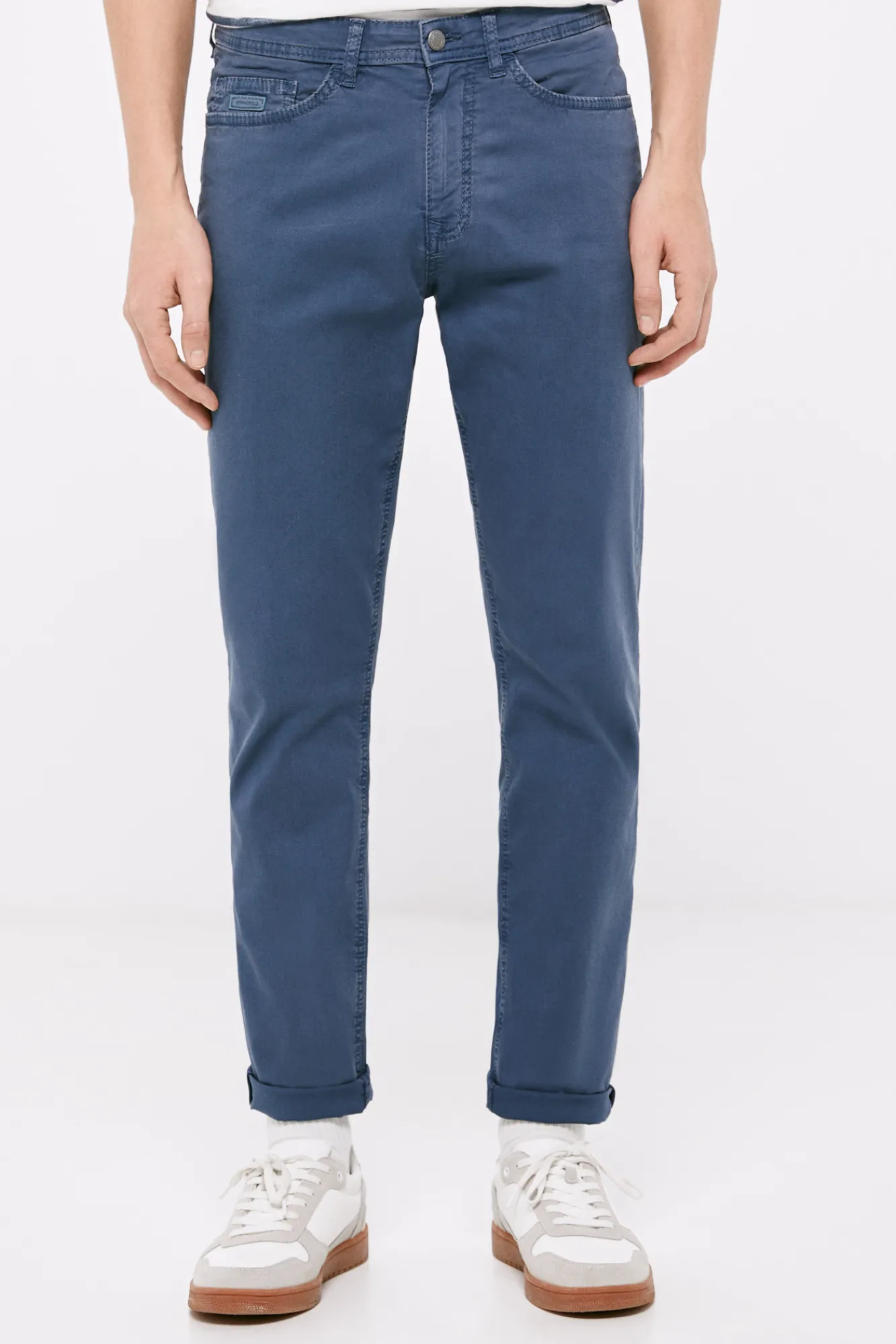 * Pantalon 5 Bolsillos Ligero Color Slim Lavado Azul Medio New