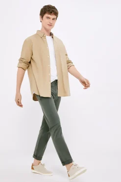 * Pantalon 5 Bolsillos Ligero Color Slim Lavado Kaki Oscuro Online