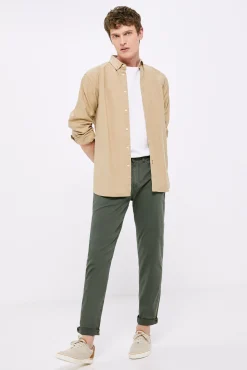 * Pantalon 5 Bolsillos Ligero Color Slim Lavado Kaki Oscuro Online