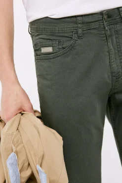 * Pantalon 5 Bolsillos Ligero Color Slim Lavado Kaki Oscuro Online