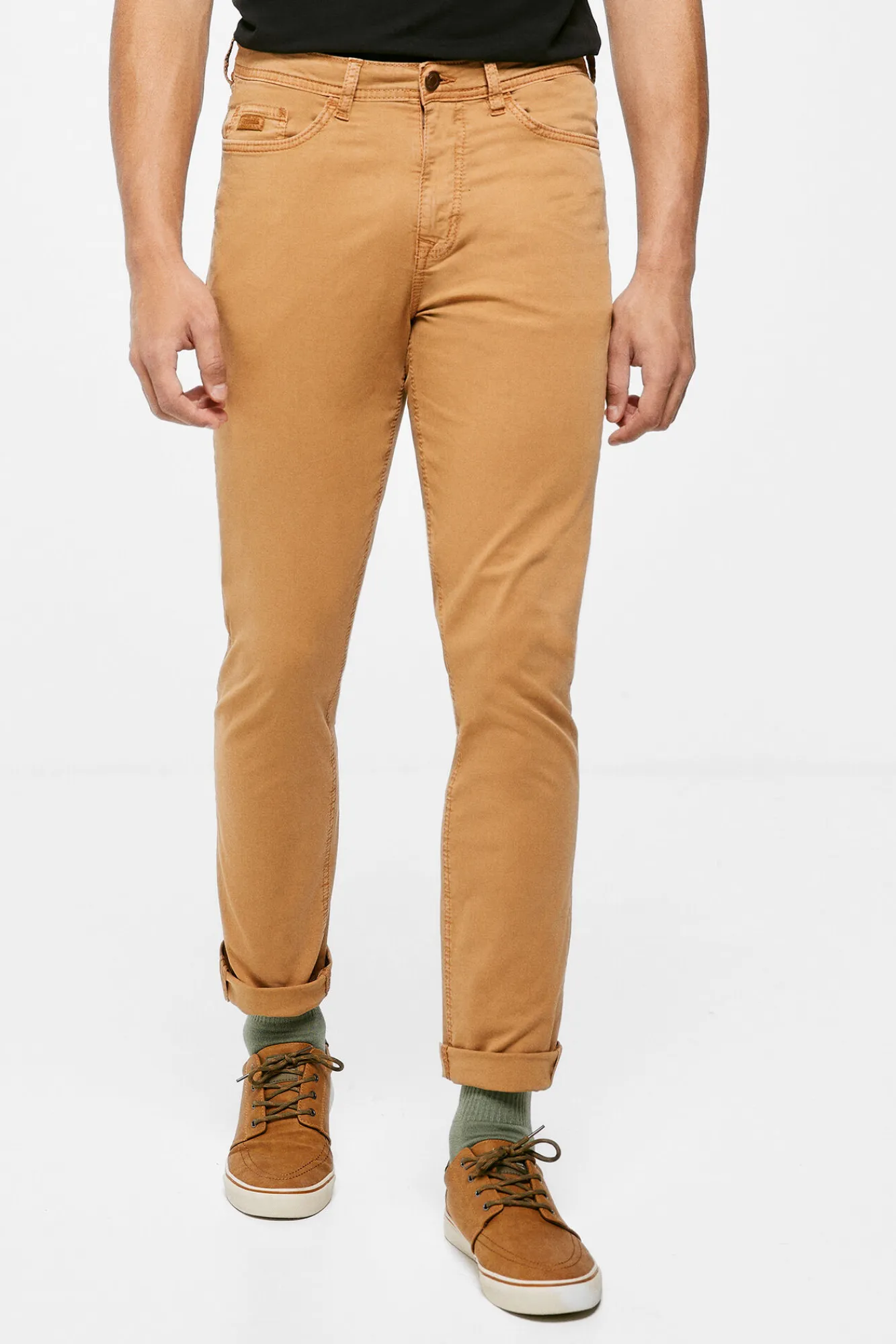 * Pantalon 5 Bolsillos Ligero Color Slim Lavado Tostado Outlet
