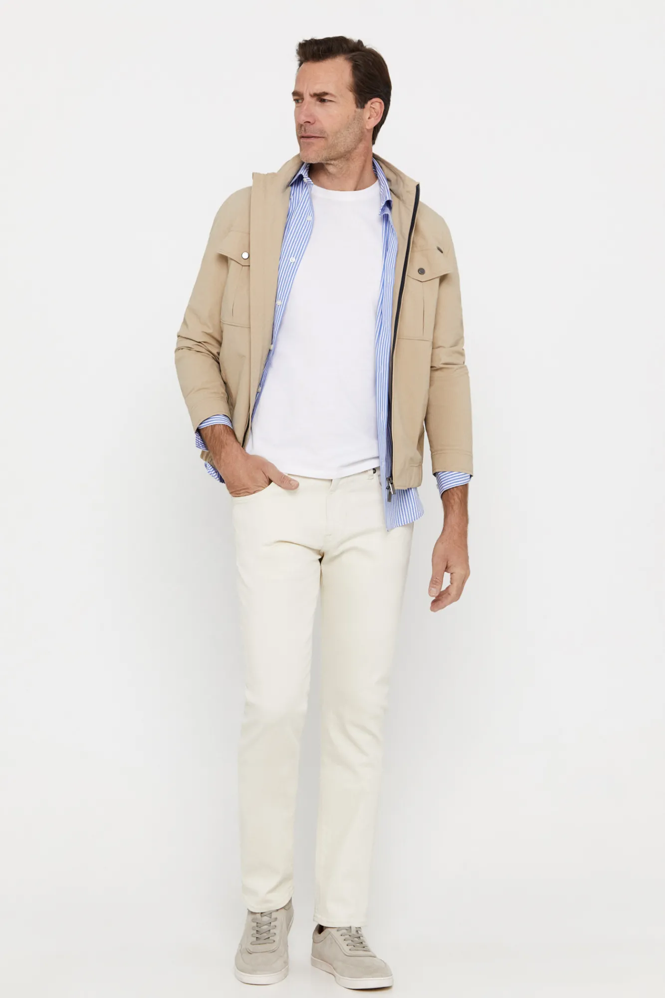 Cortefiel Pantalon Color Slim Fit Dynamic Marfil Hot
