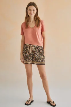 Women'secret Pantalon Corto Estampado Negro Verde New