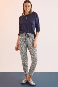 Women'secret Pantalon Largo 100% Algodon Flores Estampado New