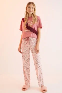 Women'secret Pantalon Largo 100% Algodon Paisley Rosa Outlet