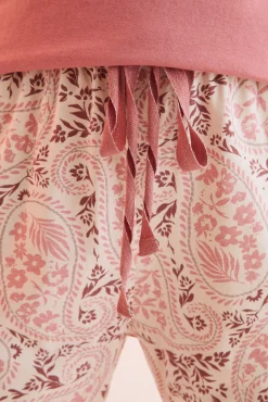 Women'secret Pantalon Largo 100% Algodon Paisley Rosa Outlet