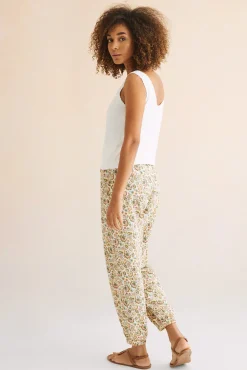 Women'secret Pantalon Largo Baggy 100% Algodon Estampado Verde Clearance