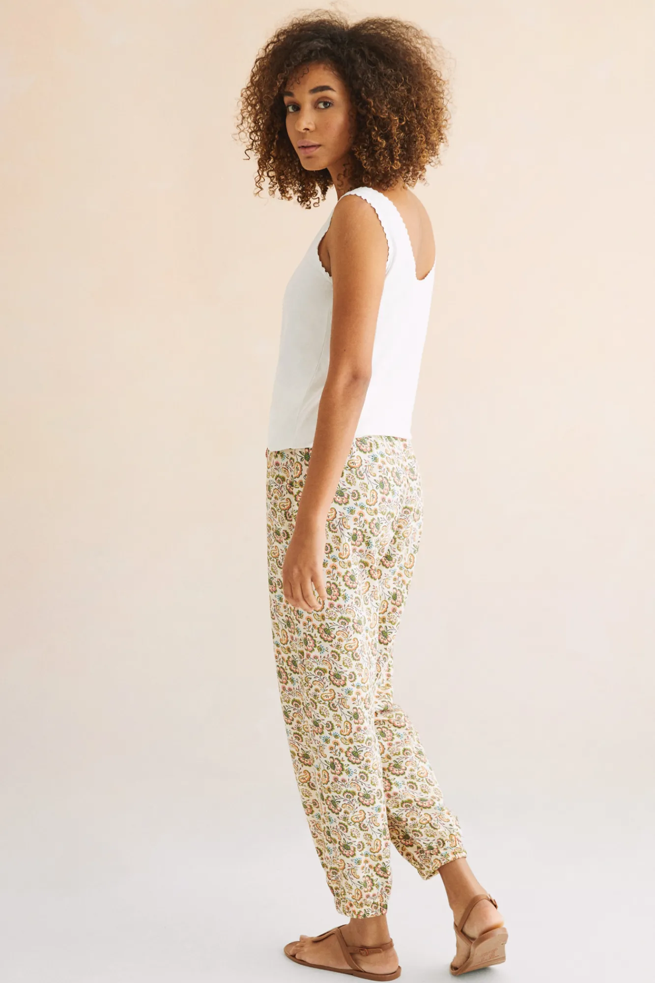 Women'secret Pantalon Largo Baggy 100% Algodon Estampado Verde Clearance