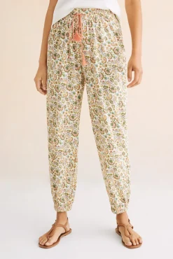 Women'secret Pantalon Largo Baggy 100% Algodon Estampado Verde Clearance