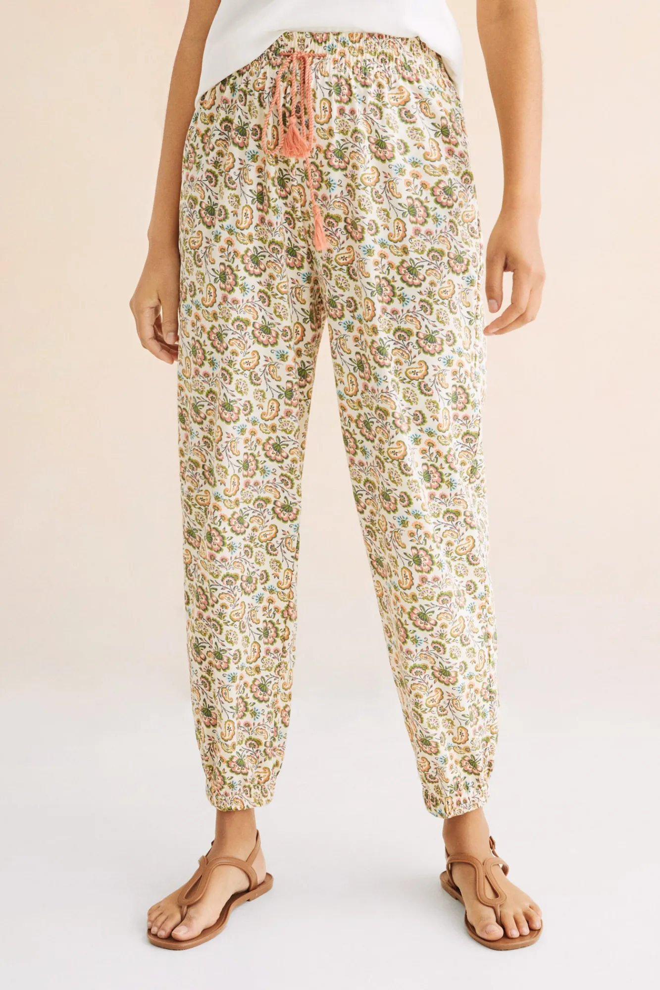 Women'secret Pantalon Largo Baggy 100% Algodon Estampado Verde Clearance