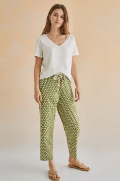 Women'secret Pantalon Largo Carrot 100% Algodon Estampado Verde