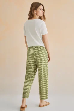 Women'secret Pantalon Largo Carrot 100% Algodon Estampado Verde