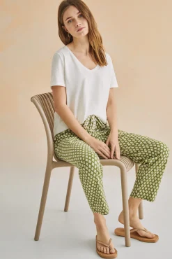 Women'secret Pantalon Largo Carrot 100% Algodon Estampado Verde