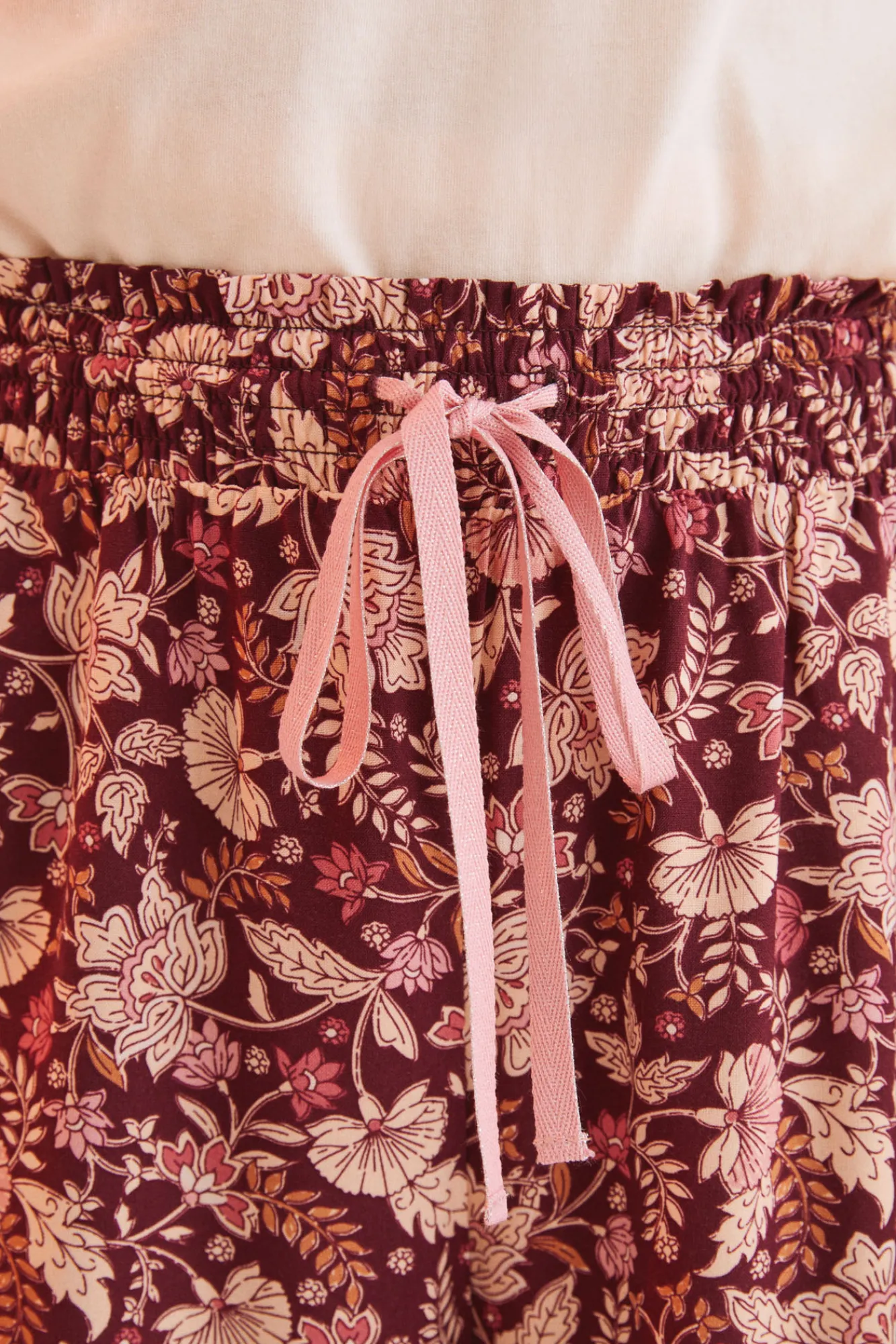 Women'secret Pantalon Largo Flores Granate Estampado Outlet