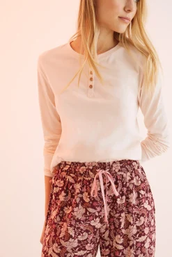 Women'secret Pantalon Largo Flores Granate Estampado Outlet