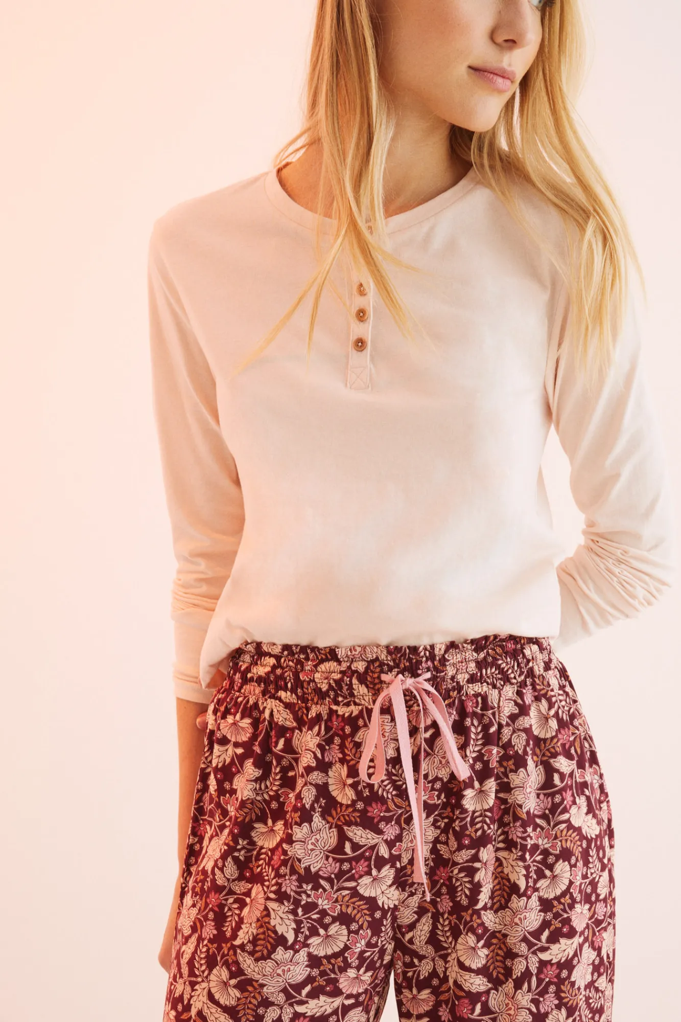 Women'secret Pantalon Largo Flores Granate Estampado Outlet