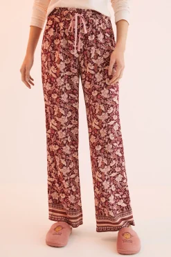 Women'secret Pantalon Largo Flores Granate Estampado Outlet