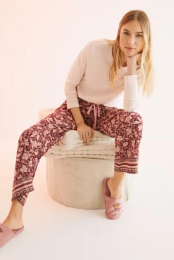 Women'secret Pantalon Largo Flores Granate Estampado Outlet