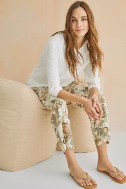 Women'secret Pantalon Largo Recto Estampado Verde New