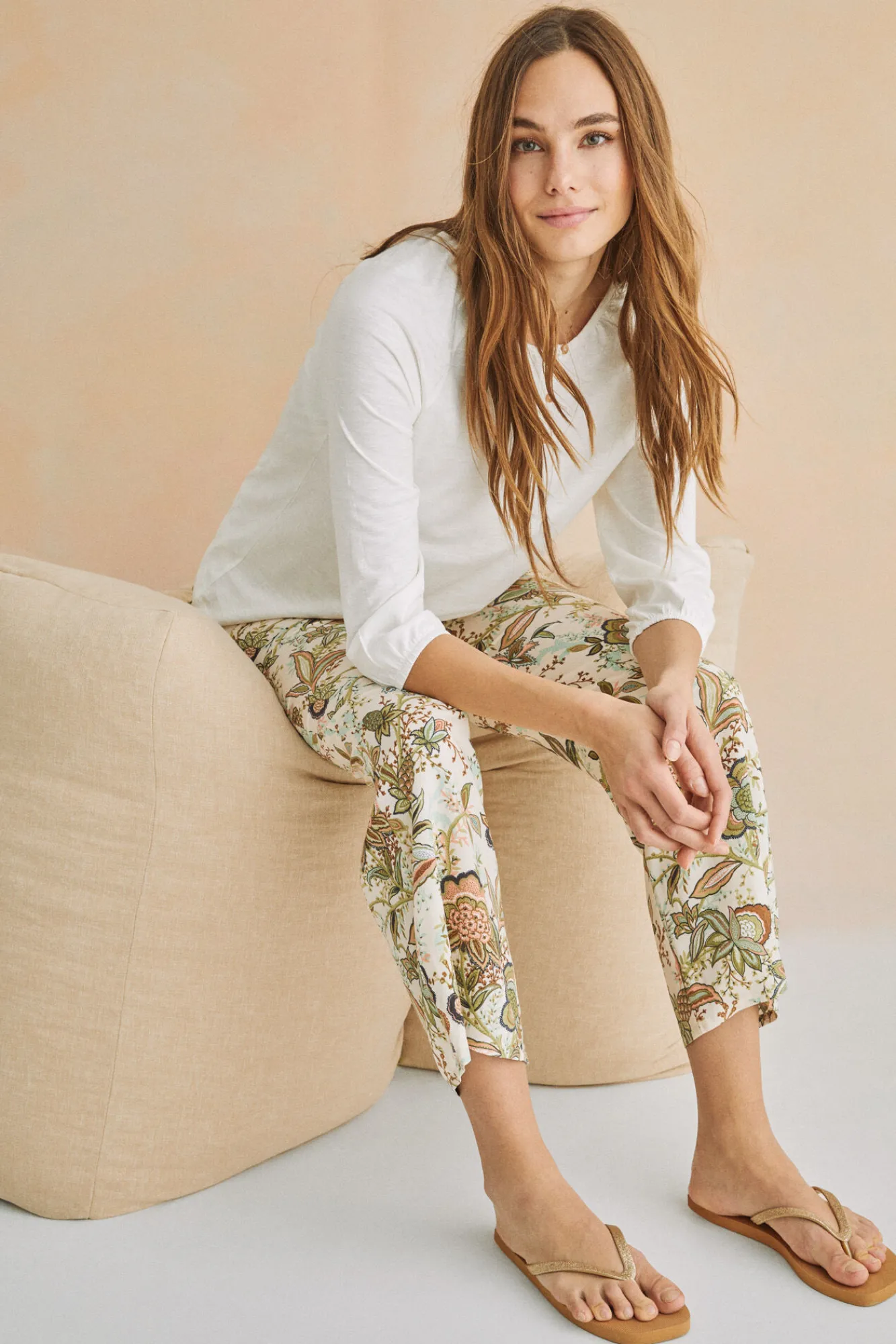 Women'secret Pantalon Largo Recto Estampado Verde New