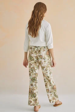 Women'secret Pantalon Largo Recto Estampado Verde New