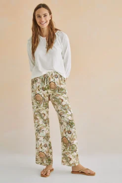 Women'secret Pantalon Largo Recto Estampado Verde New