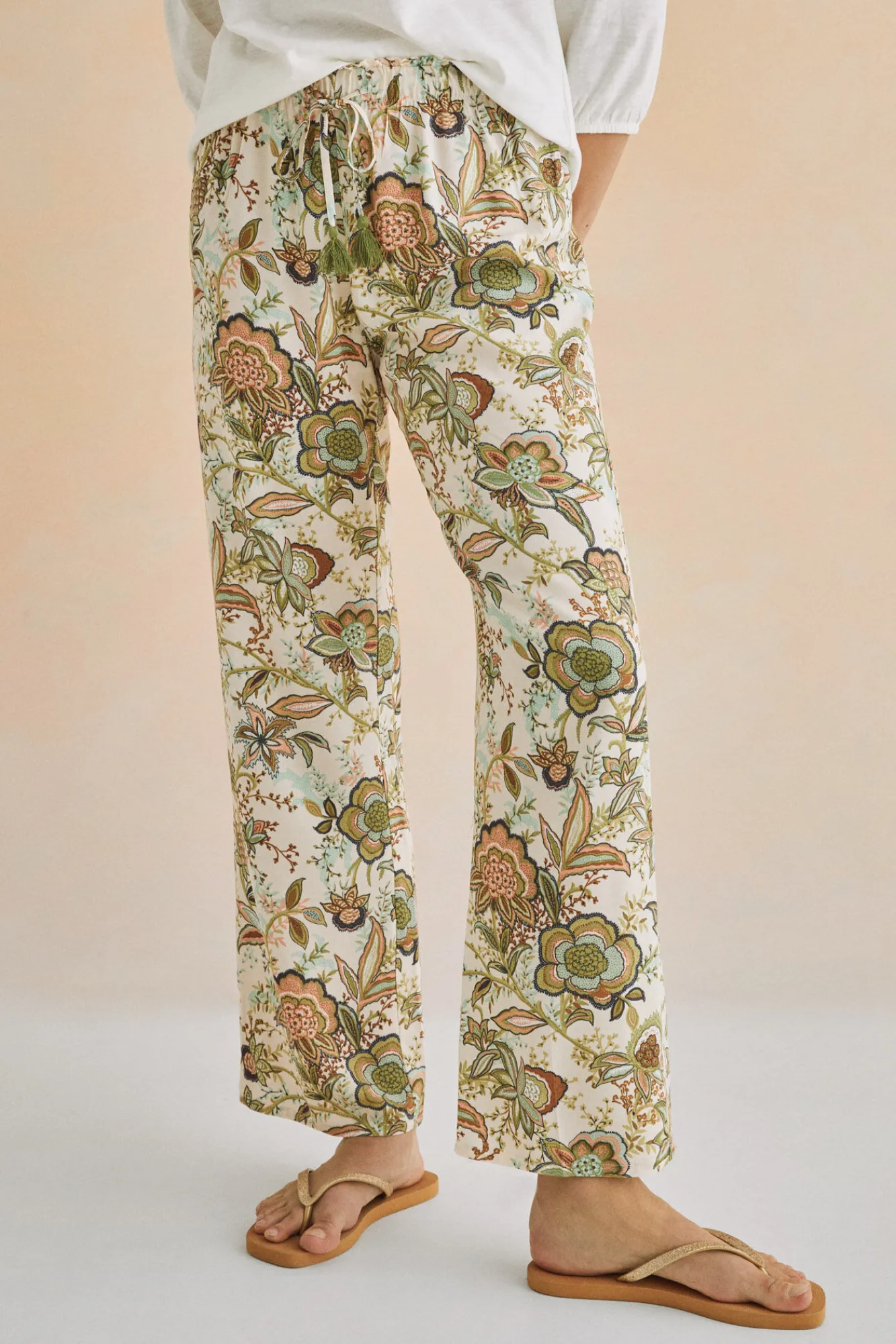 Women'secret Pantalon Largo Recto Estampado Verde New