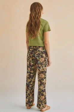 Women'secret Pantalon Largo Recto Estampado Negro Verde Sale