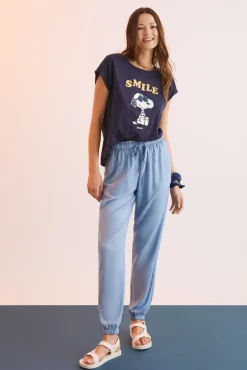 Women'secret Pantalon Largo Viscosa Efecto Denim Azul Outlet
