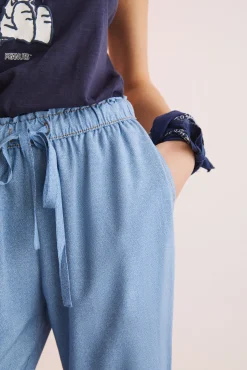Women'secret Pantalon Largo Viscosa Efecto Denim Azul Outlet