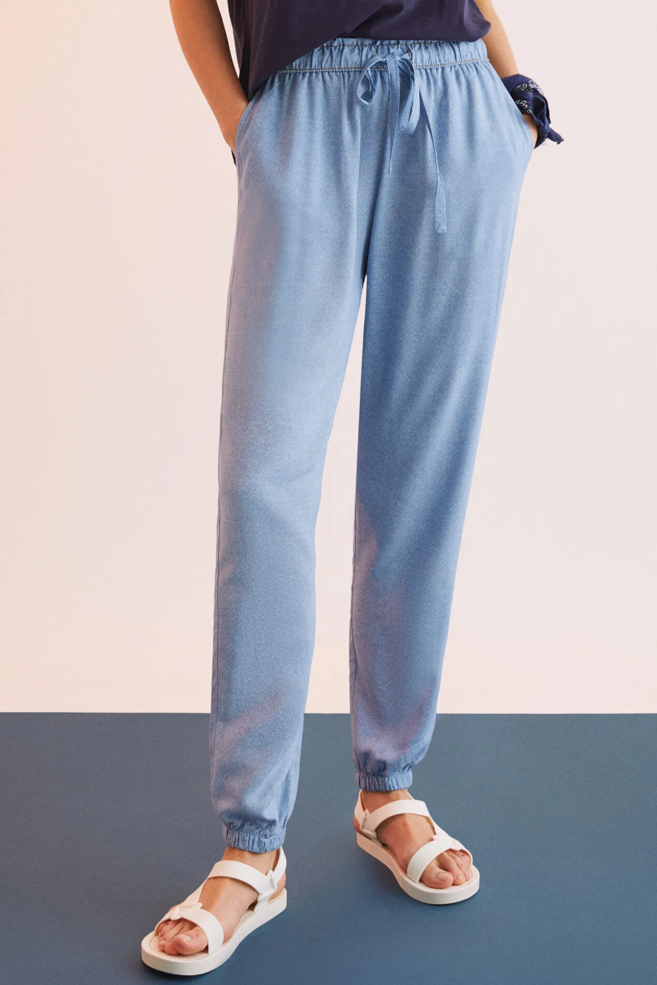 Women'secret Pantalon Largo Viscosa Efecto Denim Azul Outlet