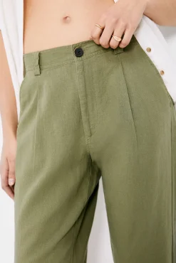 * Pantalon Lino Relajado Kaki Claro Clearance