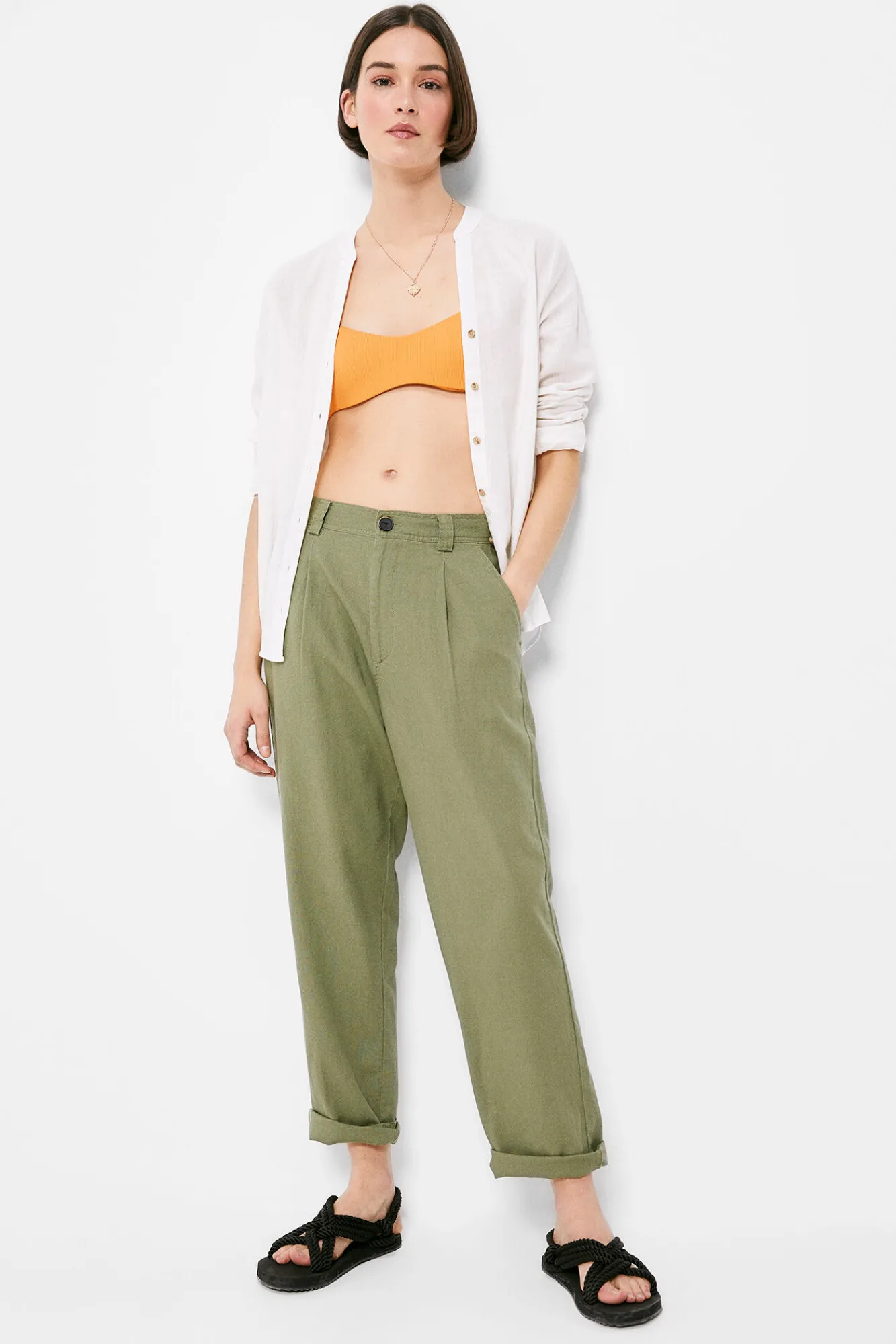 * Pantalon Lino Relajado Kaki Claro Clearance