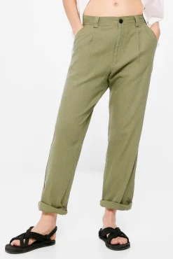* Pantalon Lino Relajado Kaki Claro Clearance