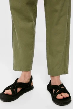 * Pantalon Lino Relajado Kaki Claro Clearance