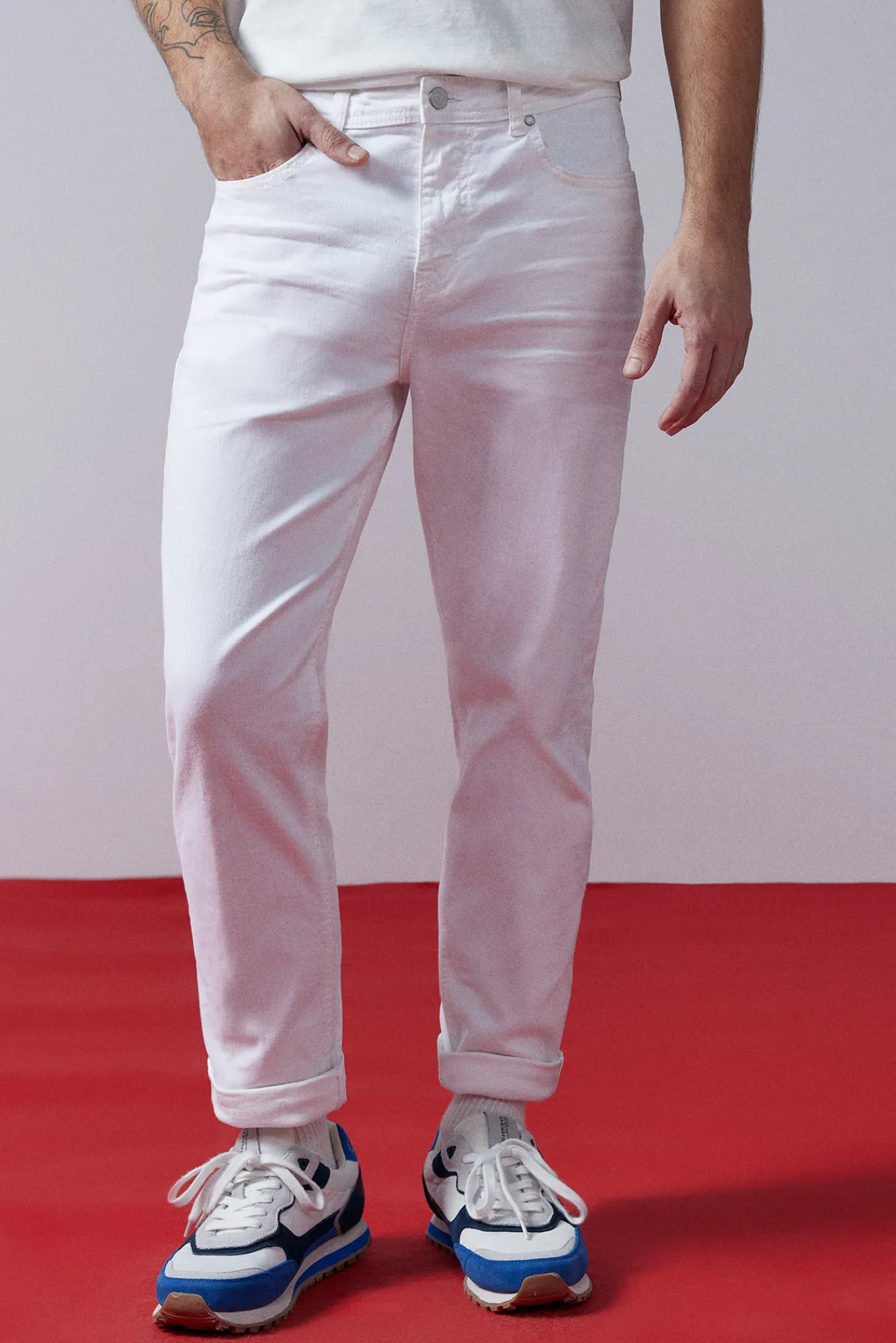 * Pantalon Slim 5 Bolsillos Color Marfil Hot